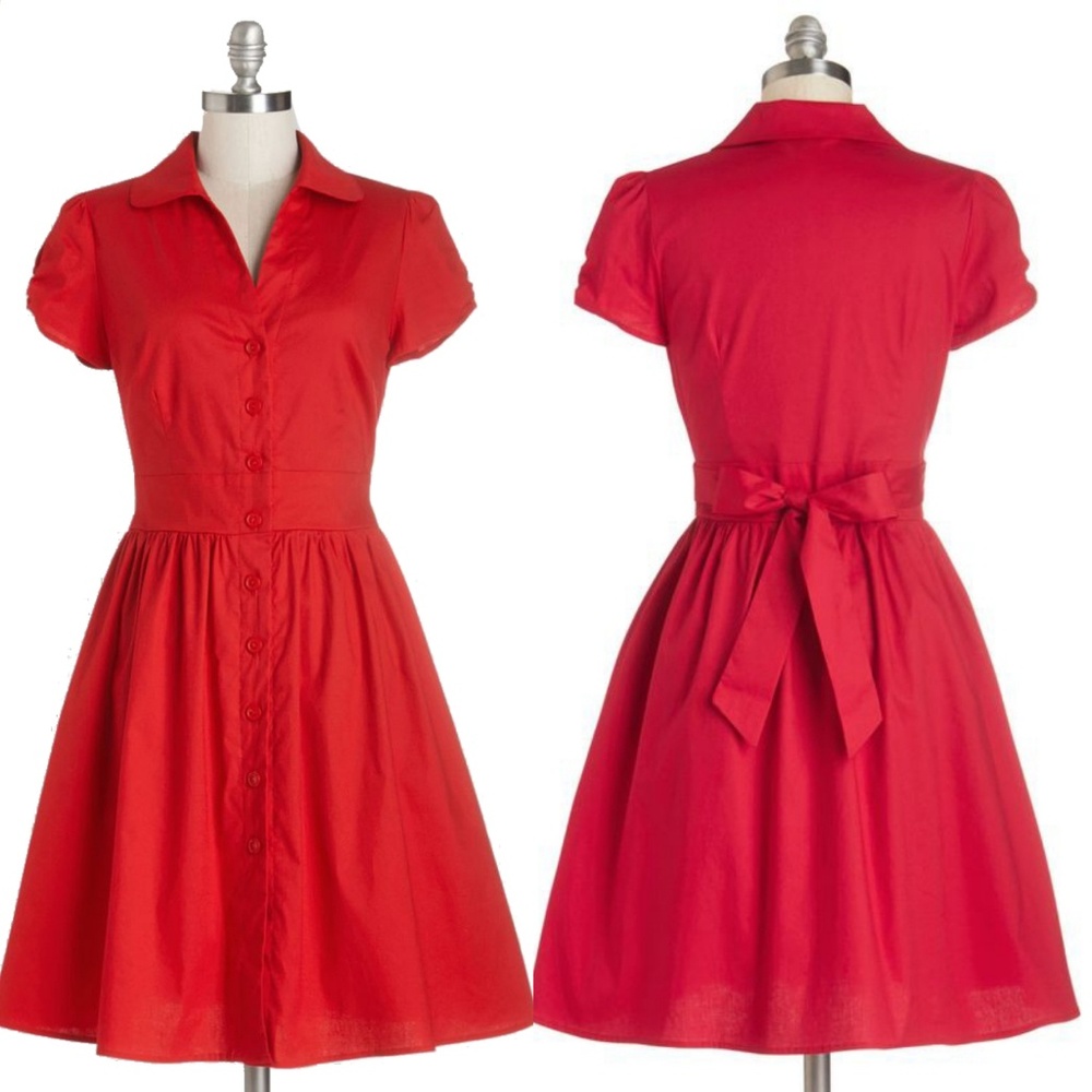 Modcloth Red Button-Up Dress